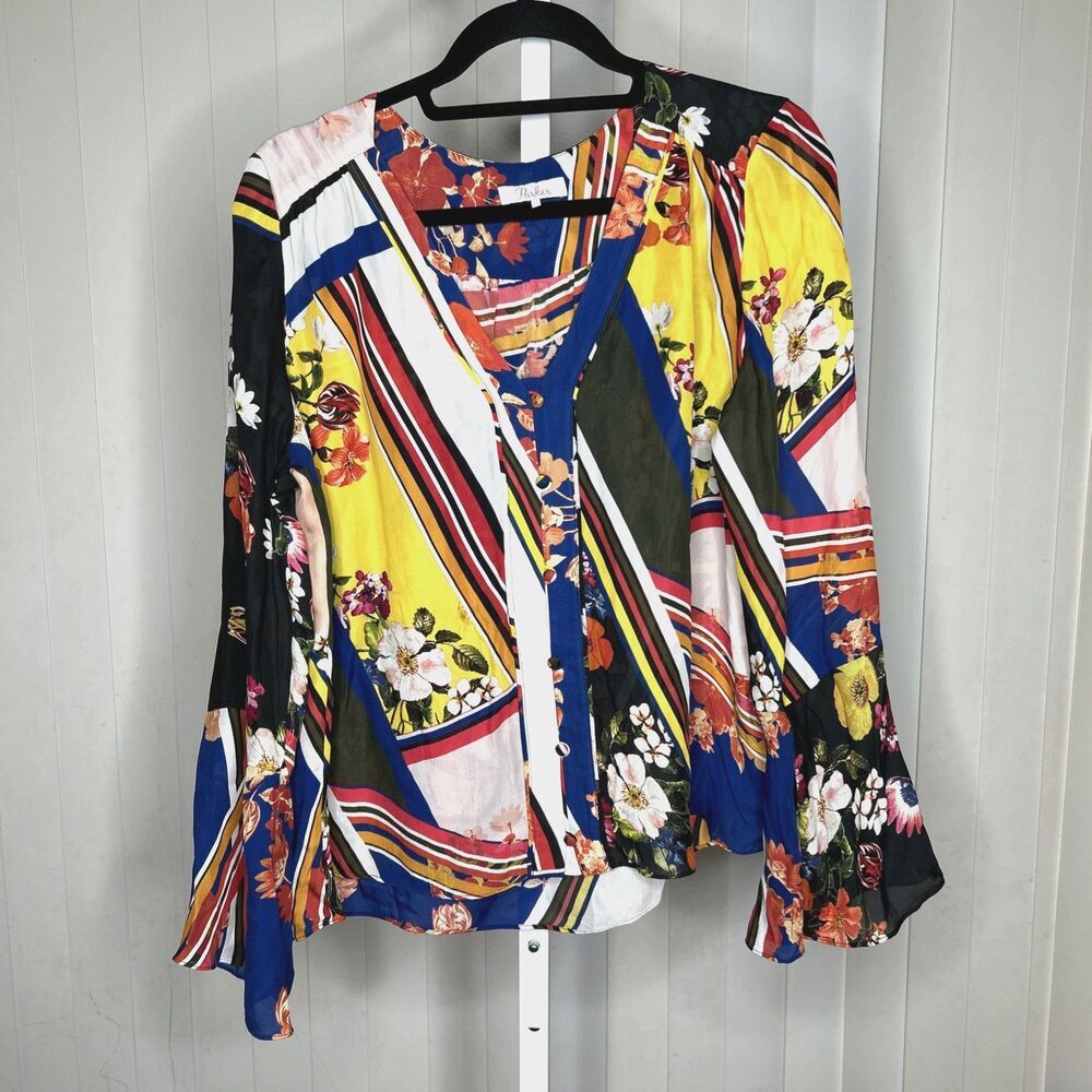 Parker Blouse Long Sleeve V Neckline Floral Print Silk Viscose Size L